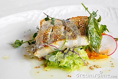 Fish dish - fried fish fillet of zander Stock Photo