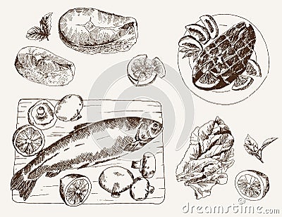 Fish dish Vector Illustration