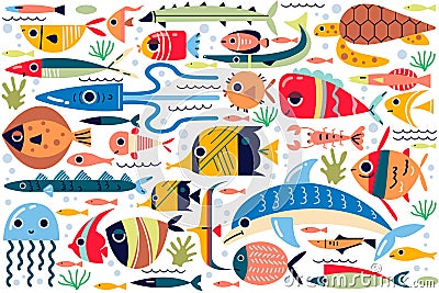 Fish doodle set Vector Illustration