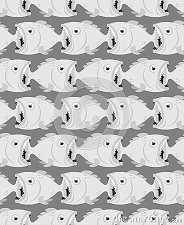 Fish eat fish pattern seamless. Predatory fish with open mouth. underwater world background. Baby fabric texture Vector Illustration