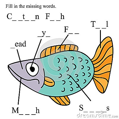 Fish english fill missing words Vector Illustration