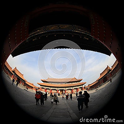 Fish-eye lens photography of Beijing Palace Museum with unique vision Editorial Stock Photo