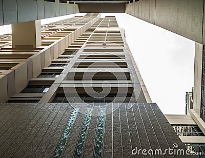 Fish eye shot between walls of skyscrapers, Pudong, Changhai China Editorial Stock Photo