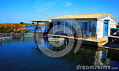 Fish farm in the lagoon next to Lefkada town, Greece Editorial Stock Photo