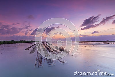 Fish farms at sunrise in chanthaburi,Thailand Stock Photo