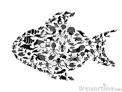 Fish filled with small sea life Vector Illustration