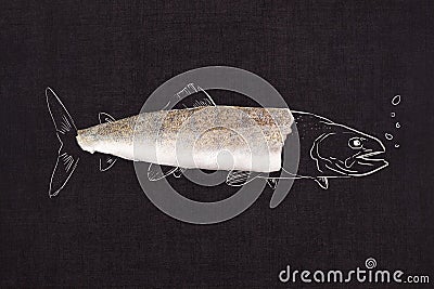 Fish fillet slice. Seafood background. Cartoon Illustration