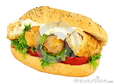 Fish Finger Filled Sandwich Roll Stock Photo