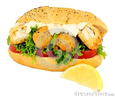 Fish Finger Filled Sandwich Roll Stock Photo