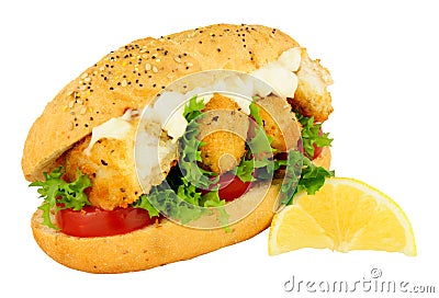 Fish Finger Filled Sandwich Roll Stock Photo