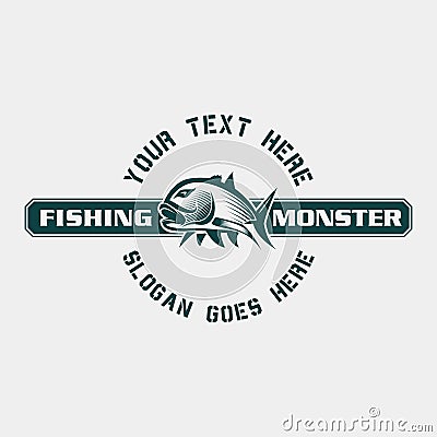 Fish Fishing Monster Logo Design Outdoor adventure logo template vector illustration Vector Illustration