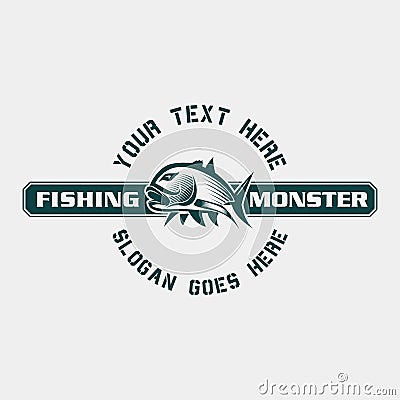 Fish Fishing Monster Logo Design Outdoor adventure logo design template vector illustration Cartoon Illustration
