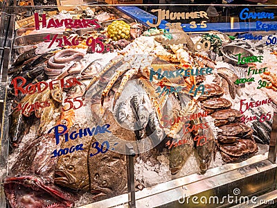 Fish food market in Copenhagen Editorial Stock Photo