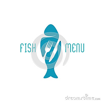 Fish food restaurant menu title logo. Silhouette of a fish. Vector Illustration