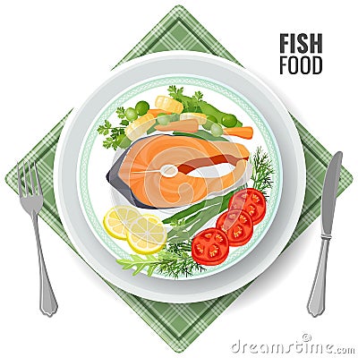 Fish food roasted salmon meat set vector illustration Vector Illustration