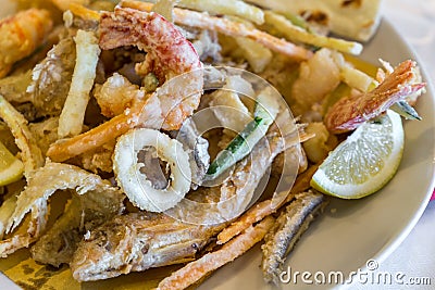 Fish fry close up. Seafood. Italian gourmet food Stock Photo