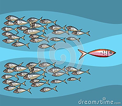 Fish going against the tide Vector Illustration