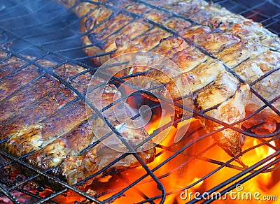 Fish on the grill. Stock Photo