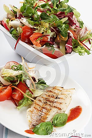 Fish grill with salad Stock Photo