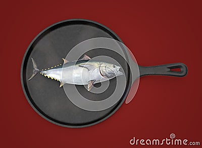 Fish on a heavy metal skillet Stock Photo