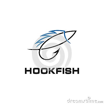 Fish with Hook Fishing Angler logo design Vector Illustration