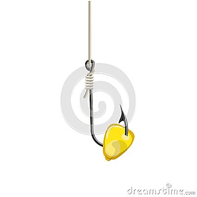 Fish hook with a grain of sweetcorn Vector Illustration