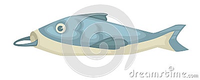 Fish with hook in mouth isolated underwater sea animal Vector Illustration