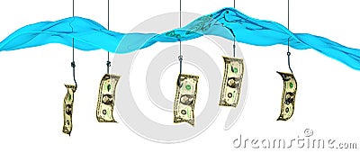 Fish hooks with bait money Stock Photo