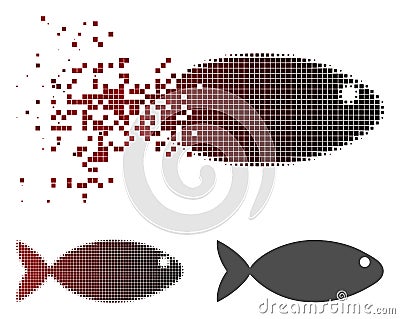 Shredded Pixelated Halftone Fish Icon Vector Illustration