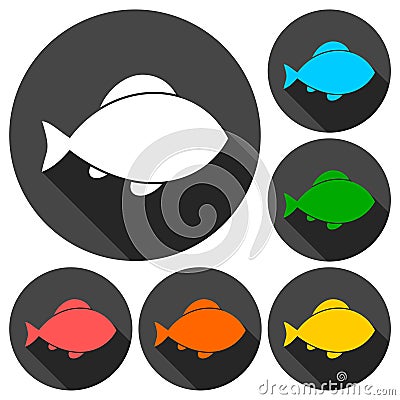 Fish icons set with long shadow Vector Illustration
