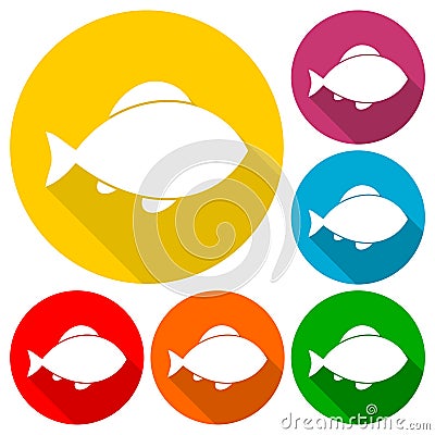 Fish icons set with long shadow Vector Illustration