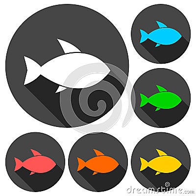 Fish icons set with long shadow Vector Illustration