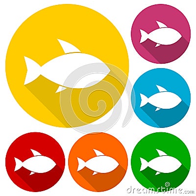 Fish icons set with long shadow Vector Illustration