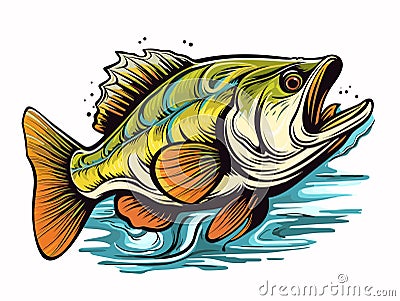 A Fish With Its Mouth Open - Catching Bass fish. Fish color. Vector fish Vector Illustration