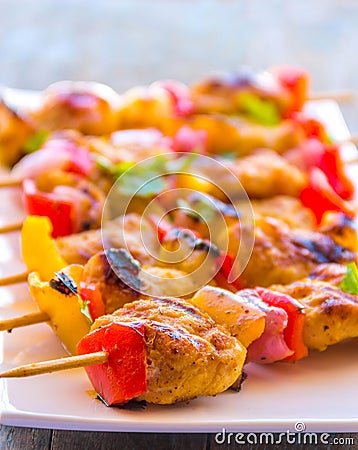 Smoky Fish Kebab In The Skewers Close Up Image Stock Photo