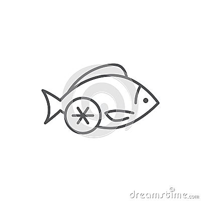 Fish with lemon meal editable line icon - restaurant pixel perfect vector illustration isolated on white background. Vector Illustration