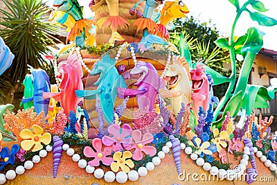 Fish from The Little Mermaid movie in a DisneyWorld parade Editorial Stock Photo