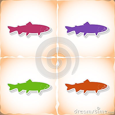 Fish loach. Flat sticker with shadow on old paper Vector Illustration