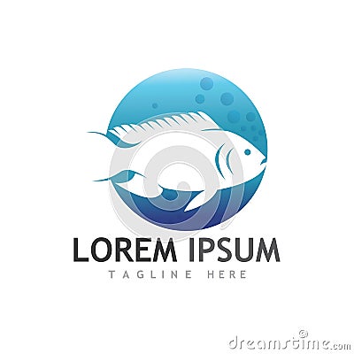 Fish logo, fishinghook, fish oil and seafood restaurant icon. With vector icon concept design illustration template Vector Illustration