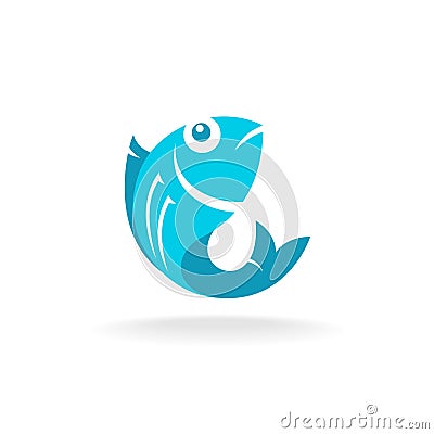 Fish logo. Flat blue colors. Vector Illustration