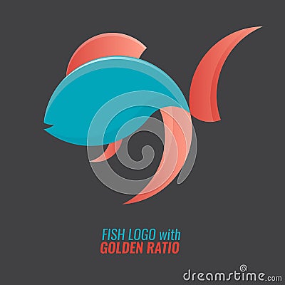 Fish logo template for your badge or symbol design. Made of golden ratio circles. Flat and solid vector illustration. Cartoon Illustration