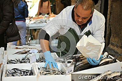 Fish market in Bologna city , Italy Editorial Stock Photo