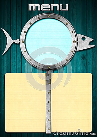 Fish Menu with Metal Porthole Stock Photo