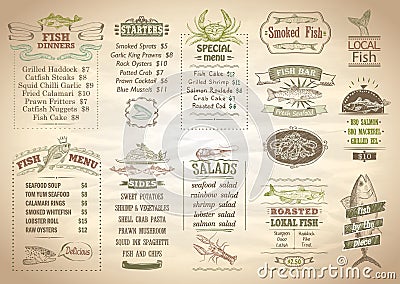 Fish menu set, seafood menu, copy space for text Vector Illustration