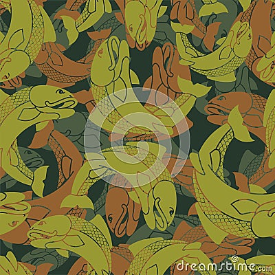 Fish military pattern. Fisherman clothing texture. Army background. Protective soldier ornament. Vector illustration Vector Illustration