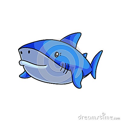 Fish monster cute blue shark swimming in deep sea Vector Illustration