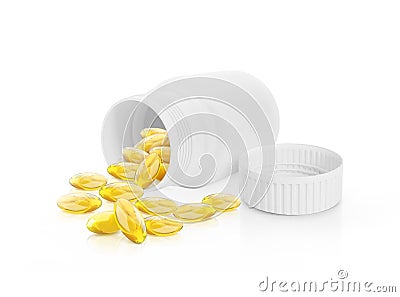 Fish oil capsule white background, health care and medical concept. 3d render Editorial Stock Photo