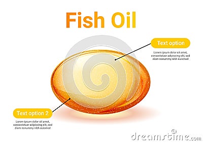 Fish oil icon 3d pill vector gold collagen liver cod liquid. Fish oil icon medical droplet omega Vector Illustration