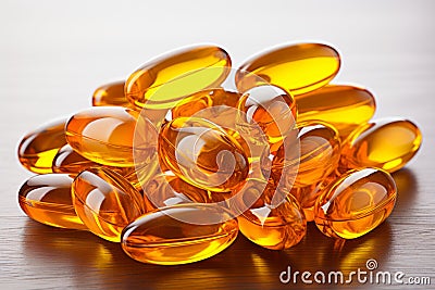 Fish oil omega-3 vitamin pills healthy vital capsules pharmaceutical medicine omega supplement oil nutriment nutrient Stock Photo