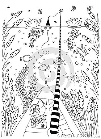 Fish, ornamental graphic fish, floral line pattern. Vector. Zentangle. Vector Illustration